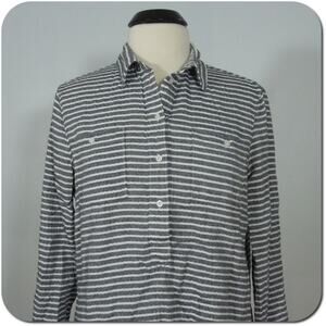 MAX JEANS Shirt M MEDIUM Womens Striped Henley Two Pockets Long Sleeves